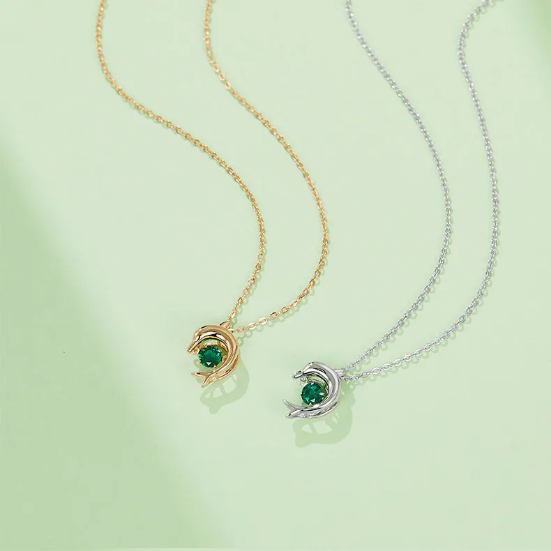 LP0076 Round Lab-Grown Emerald S925 White-Gold-Plated Silver/ Rose Gold Necklace 0.25CT