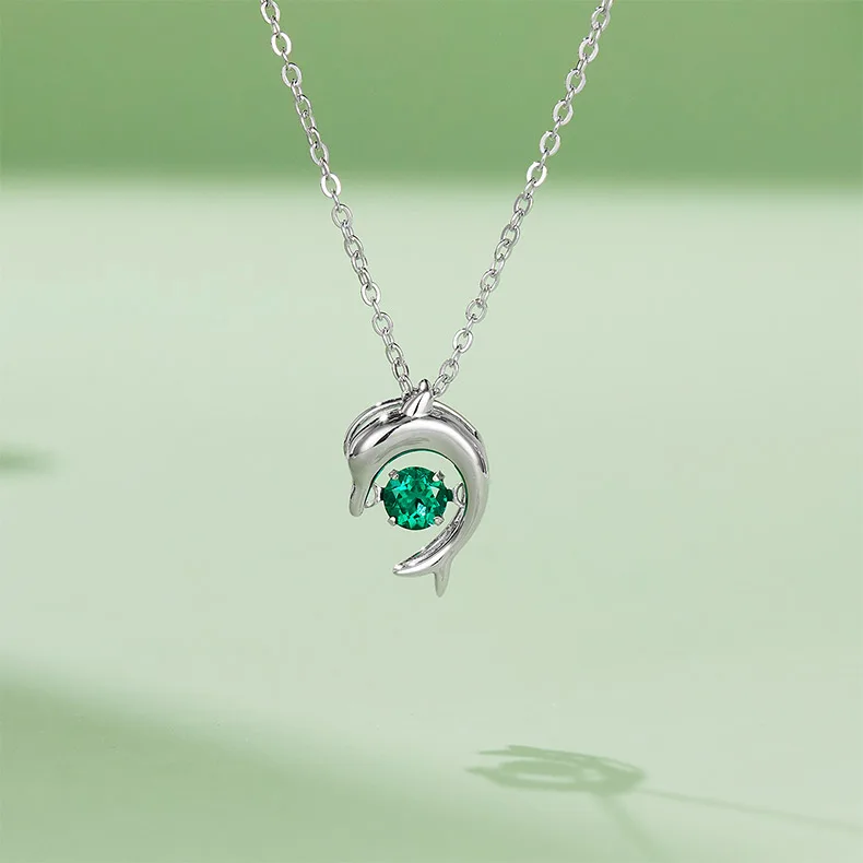 LP0076 Round Lab-Grown Emerald S925 White-Gold-Plated Silver/ Rose Gold Necklace 0.25CT