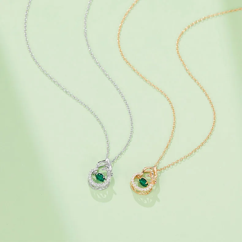 LP0023 Round Lab-Grown Emerald S925 White-Gold-Plated Silver/ Rose Gold Necklace 0.25CT