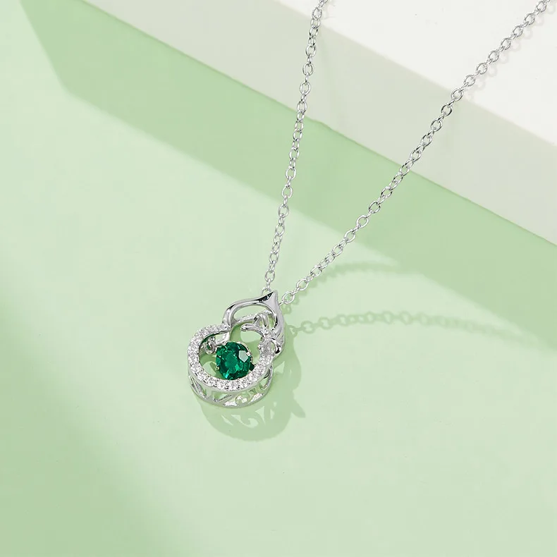 LP0023 Round Lab-Grown Emerald S925 White-Gold-Plated Silver/ Rose Gold Necklace 0.25CT