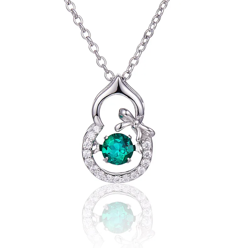 LP0023 Round Lab-Grown Emerald S925 White-Gold-Plated Silver/ Rose Gold Necklace 0.25CT