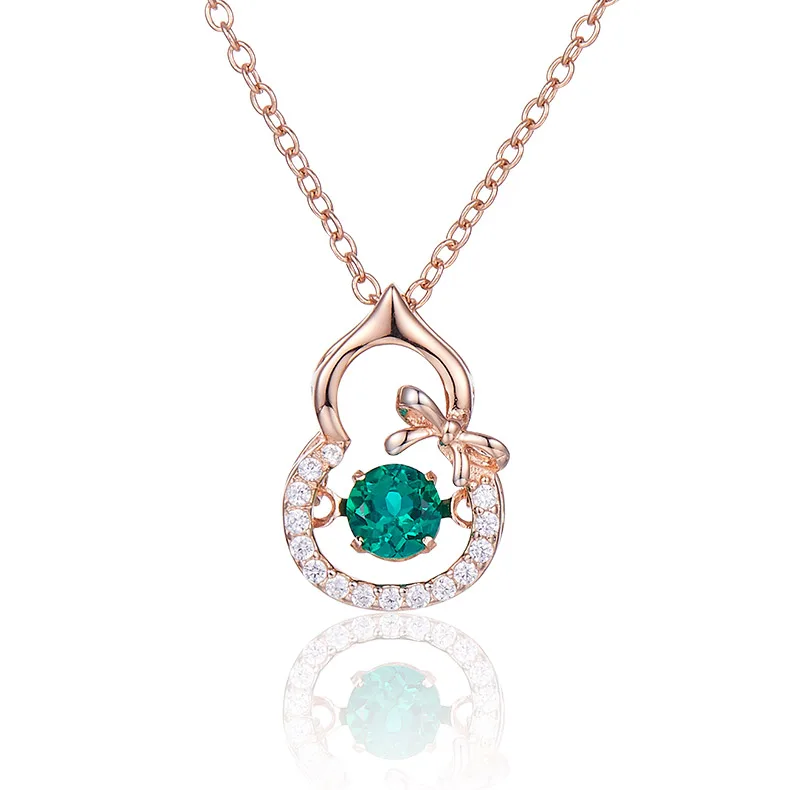 LP0023 Round Lab-Grown Emerald S925 White-Gold-Plated Silver/ Rose Gold Necklace 0.25CT