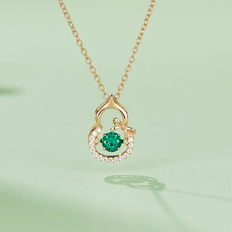 LP0023 Round Lab-Grown Emerald S925 White-Gold-Plated Silver/ Rose Gold Necklace 0.25CT