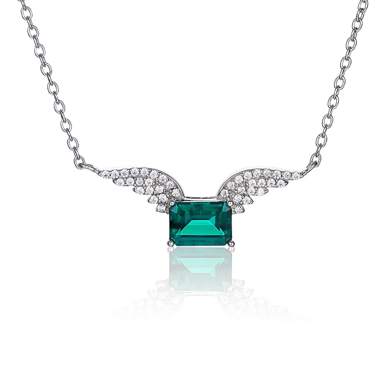 P2019798 Rectangle Lab-Grown Emerald S925 White-Gold-Plated Silver Necklace 7*5mm/0.9CT