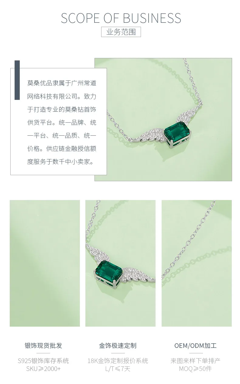 P2019798 Rectangle Lab-Grown Emerald S925 White-Gold-Plated Silver Necklace 7*5m