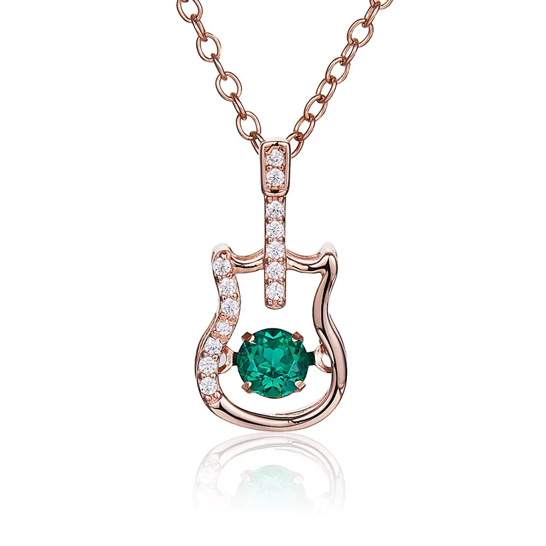 LP0245 Round Lab-Grown Emerald S925 White-Gold-Plated Silver/ Rose Gold Necklace 0.25CT