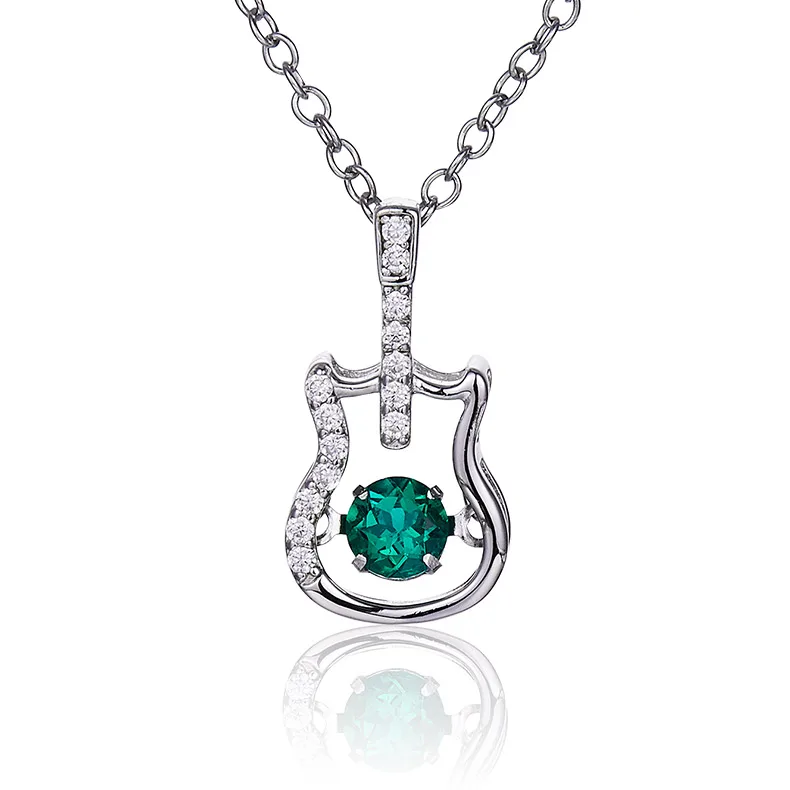LP0245 Round Lab-Grown Emerald S925 White-Gold-Plated Silver/ Rose Gold Necklace 0.25CT