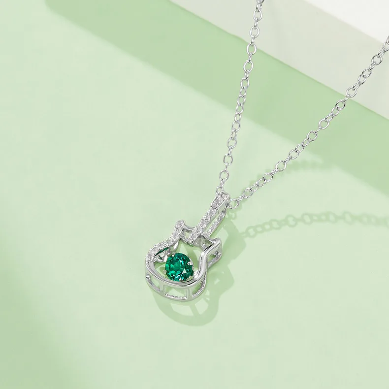 LP0245 Round Lab-Grown Emerald S925 White-Gold-Plated Silver/ Rose Gold Necklace 0.25CT