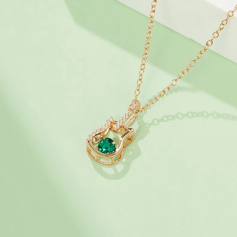 LP0245 Round Lab-Grown Emerald S925 White-Gold-Plated Silver/ Rose Gold Necklace 0.25CT