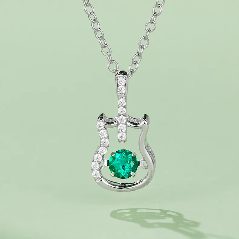 LP0245 Round Lab-Grown Emerald S925 White-Gold-Plated Silver/ Rose Gold Necklace 0.25CT