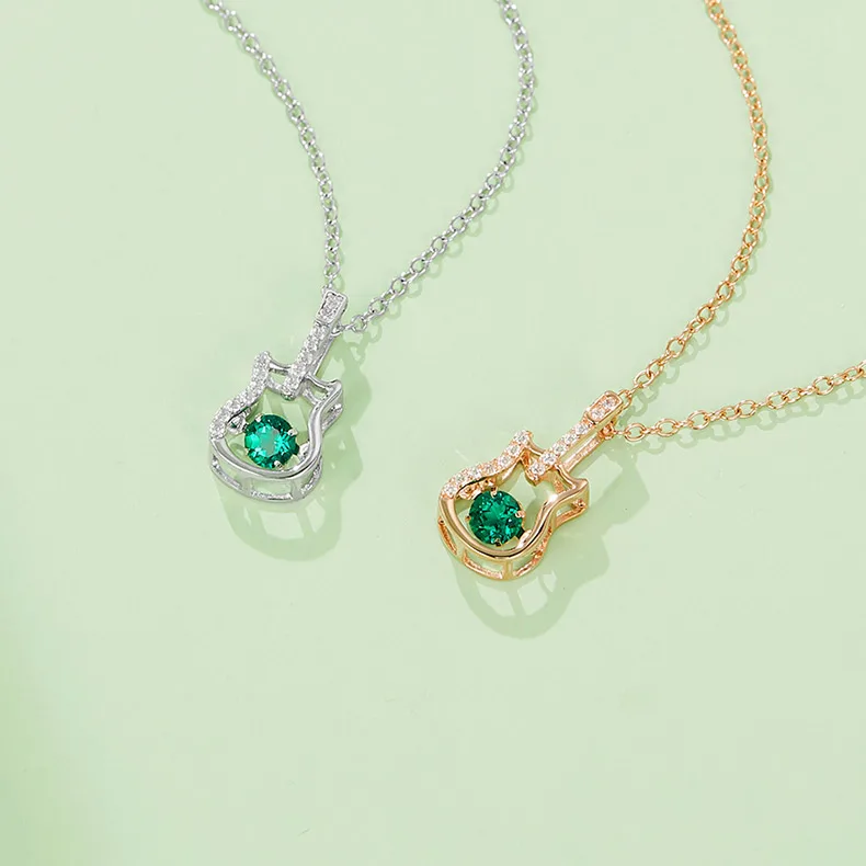 LP0245 Round Lab-Grown Emerald S925 White-Gold-Plated Silver/ Rose Gold Necklace 0.25CT