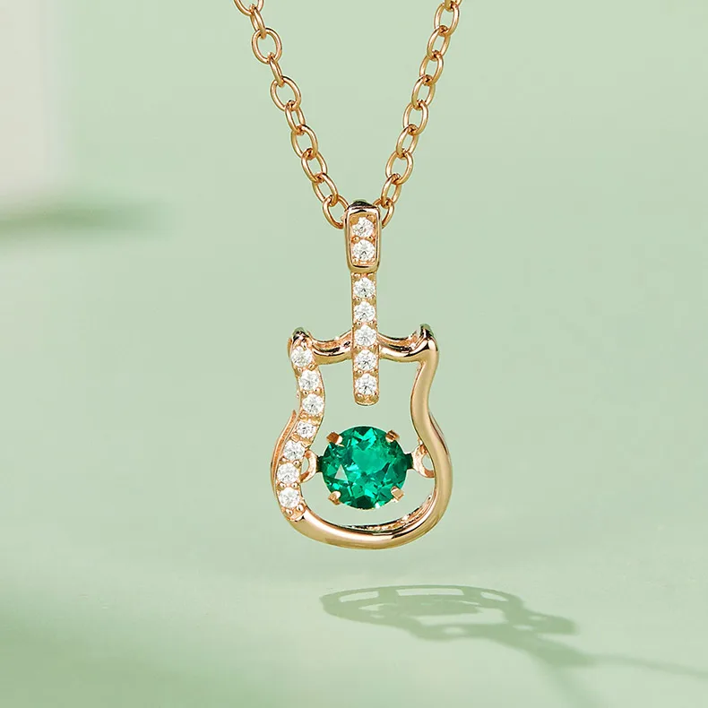 LP0245 Round Lab-Grown Emerald S925 White-Gold-Plated Silver/ Rose Gold Necklace 0.25CT