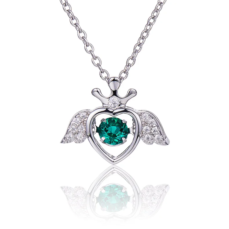 LP0185 Round Lab-Grown Emerald S925 White-Gold-Plated Silver/ Rose Gold Necklace 0.25CT