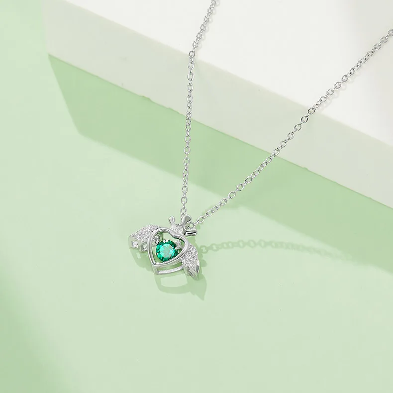 LP0185 Round Lab-Grown Emerald S925 White-Gold-Plated Silver/ Rose Gold Necklace 0.25CT