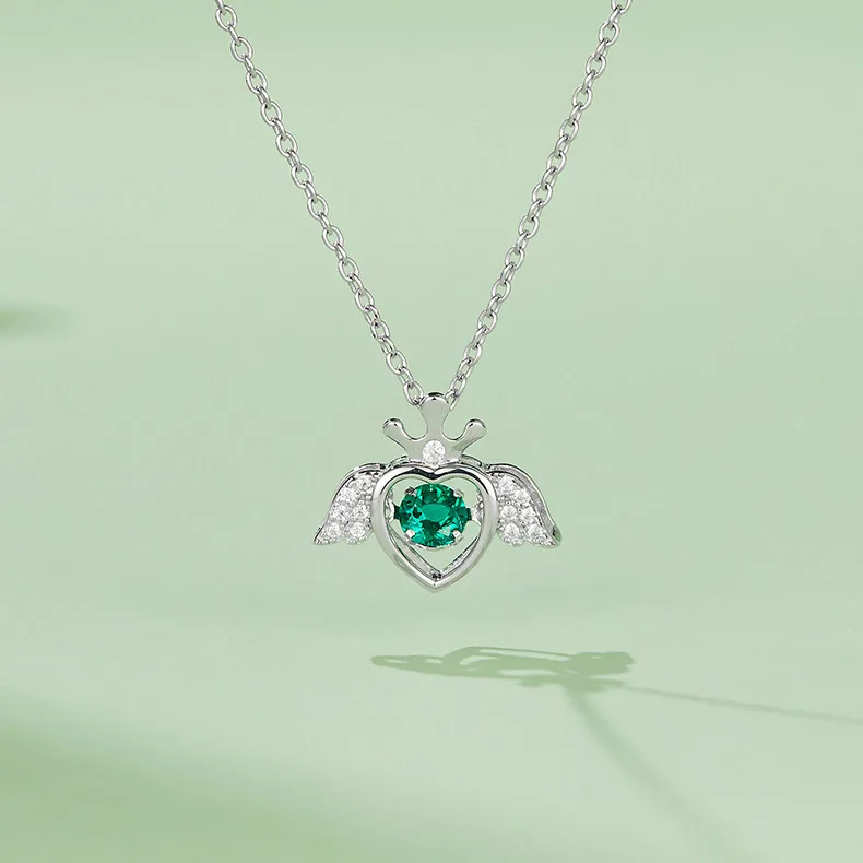 LP0185 Round Lab-Grown Emerald S925 White-Gold-Plated Silver/ Rose Gold Necklace 0.25CT