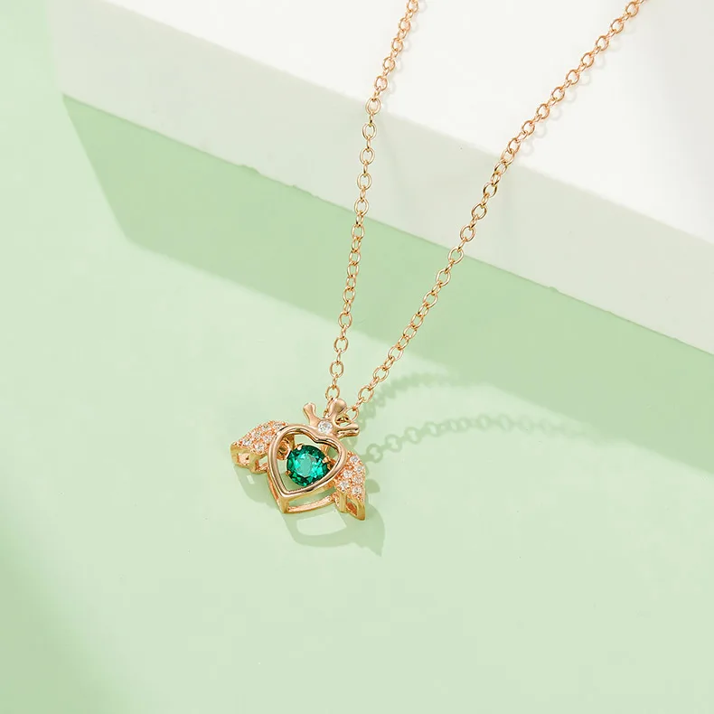 LP0185 Round Lab-Grown Emerald S925 White-Gold-Plated Silver/ Rose Gold Necklace 0.25CT