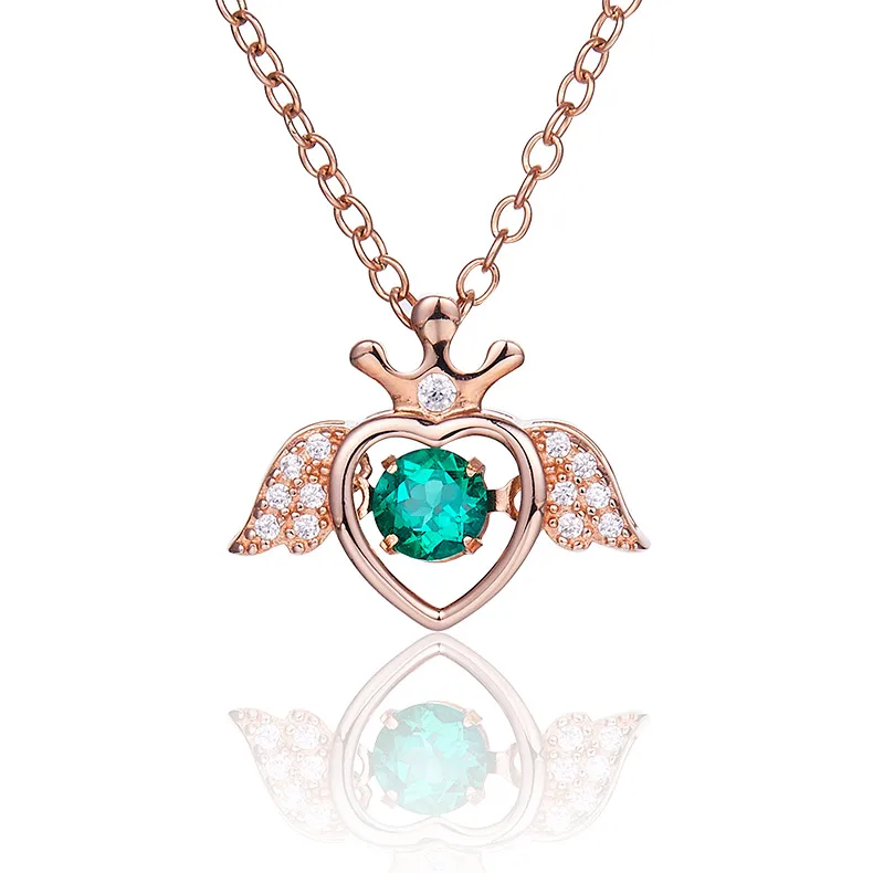LP0185 Round Lab-Grown Emerald S925 White-Gold-Plated Silver/ Rose Gold Necklace 0.25CT