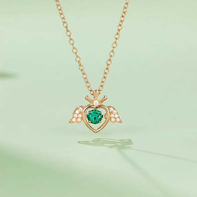 LP0185 Round Lab-Grown Emerald S925 White-Gold-Plated Silver/ Rose Gold Necklace 0.25CT