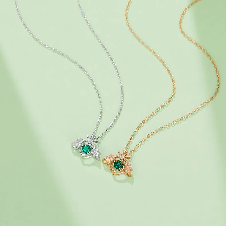 LP0185 Round Lab-Grown Emerald S925 White-Gold-Plated Silver/ Rose Gold Necklace 0.25CT