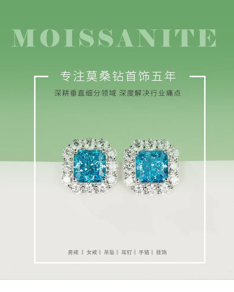 ES03157A1 S925 White-Gold-Plated Silver High-Carbon Diamond Earrings Ice-Cut Blu