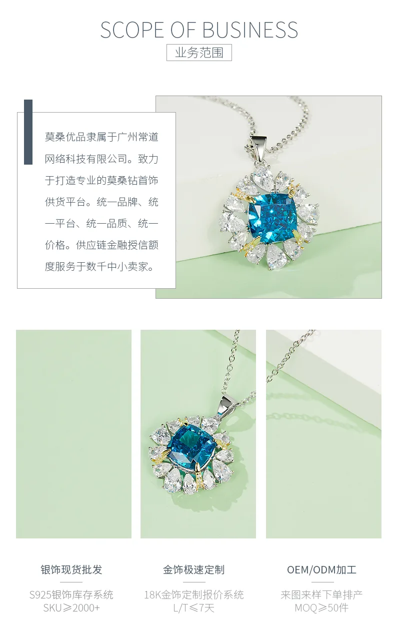 NS01405A1 S925 White-Gold-Plated Silver High-Carbon Diamond Pendant Ice-Cut Blue