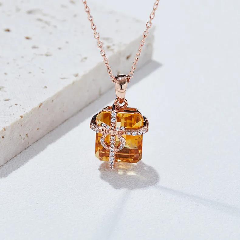 300355/MP812130TP-3S925 S925 Silver 18 Rose Gold Red Natural Citrine Necklace Center Stone 12*10mm