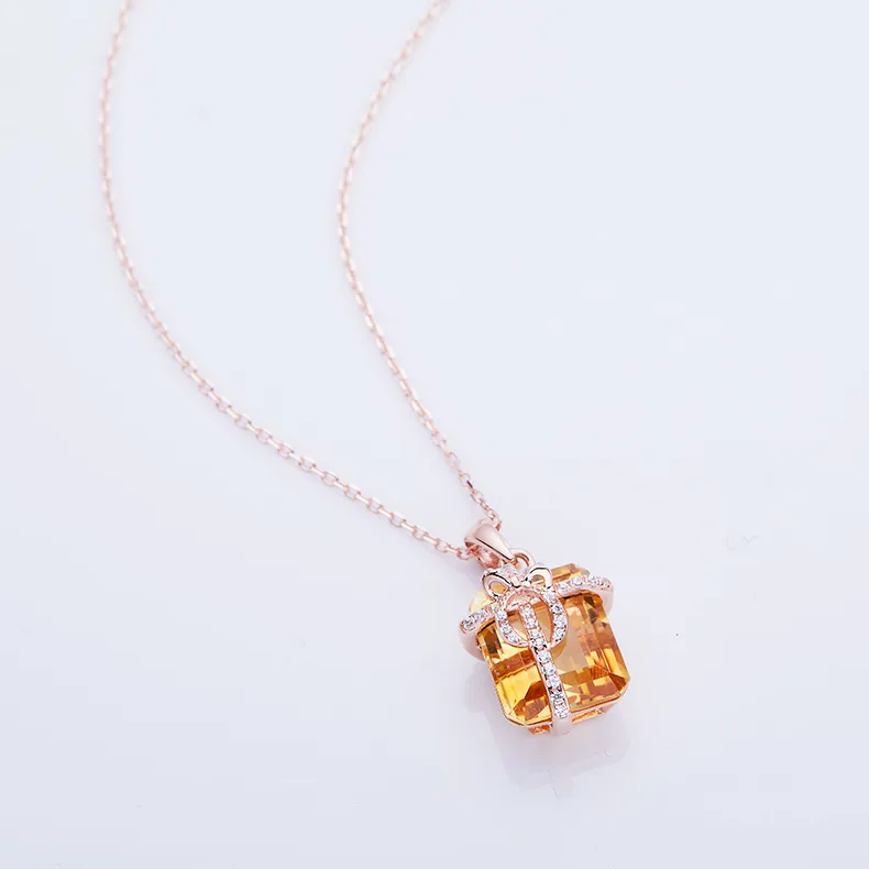 300355/MP812130TP-3S925 S925 Silver 18 Rose Gold Red Natural Citrine Necklace Center Stone 12*10mm