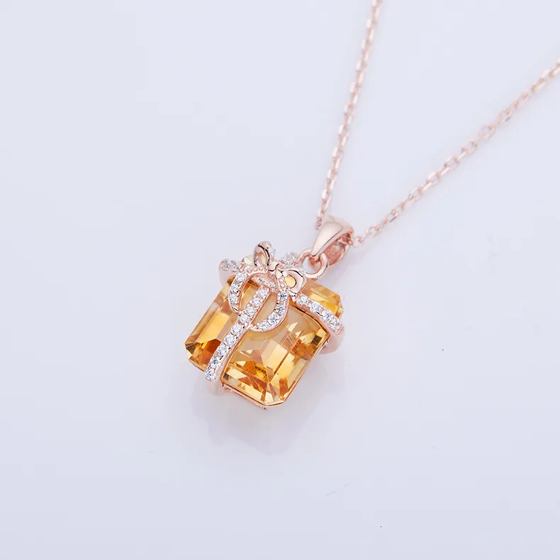 300355/MP812130TP-3S925 S925 Silver 18 Rose Gold Red Natural Citrine Necklace Center Stone 12*10mm
