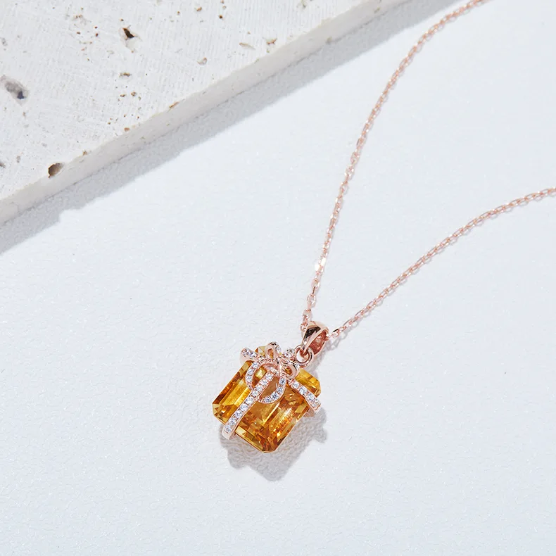 300355/MP812130TP-3S925 S925 Silver 18 Rose Gold Red Natural Citrine Necklace Center Stone 12*10mm