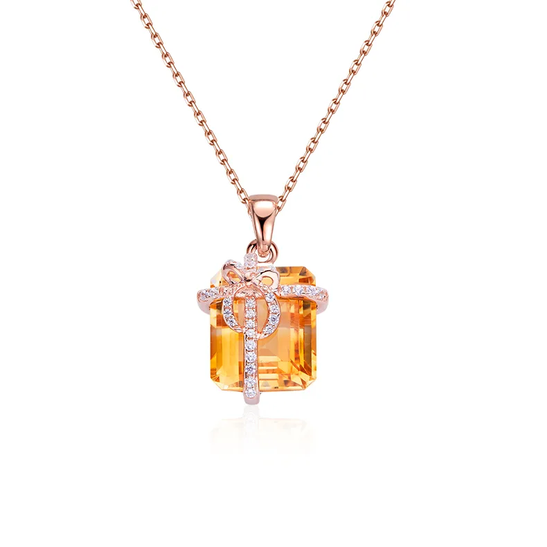 300355/MP812130TP-3S925 S925 Silver 18 Rose Gold Red Natural Citrine Necklace Center Stone 12*10mm