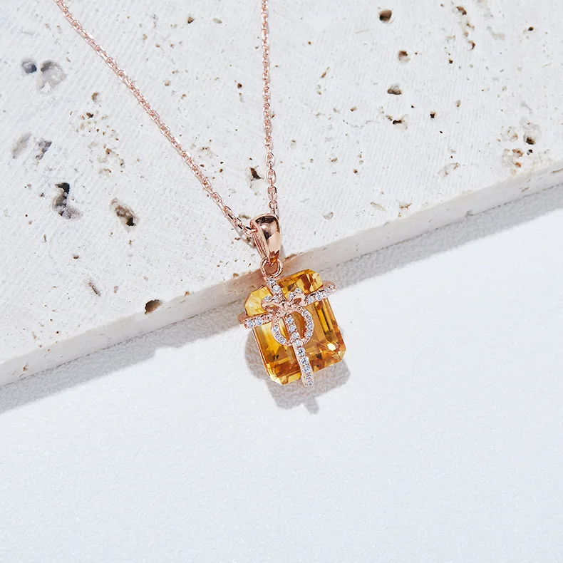 300355/MP812130TP-3S925 S925 Silver 18 Rose Gold Red Natural Citrine Necklace Center Stone 12*10mm