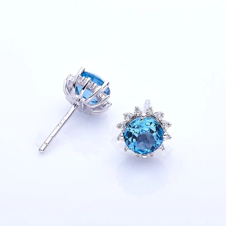 304192/E43484K-2 S925 Silver 18K White Gold Natural Blue Stud Earrings Center Stone 6.0mm