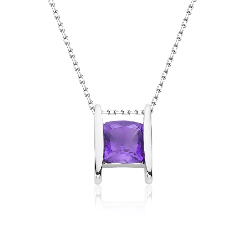 302412/N812172S925 S925 Silver 18K White Gold Garnet/ Amethyst/ Topaz Necklace