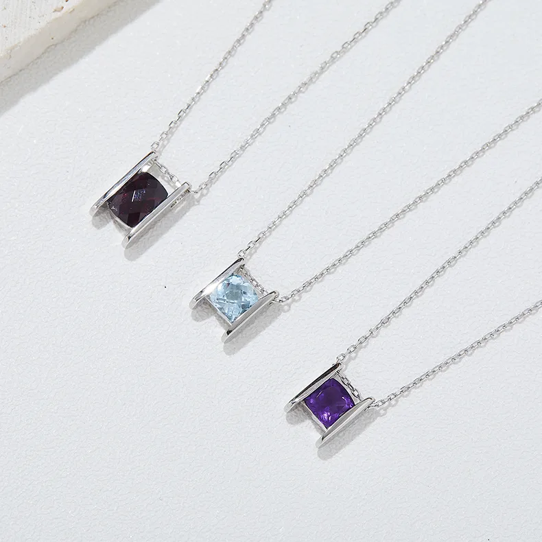 302412/N812172S925 S925 Silver 18K White Gold Garnet/ Amethyst/ Topaz Necklace