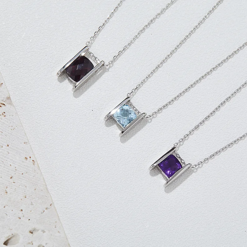 302412/N812172S925 S925 Silver 18K White Gold Garnet/ Amethyst/ Topaz Necklace