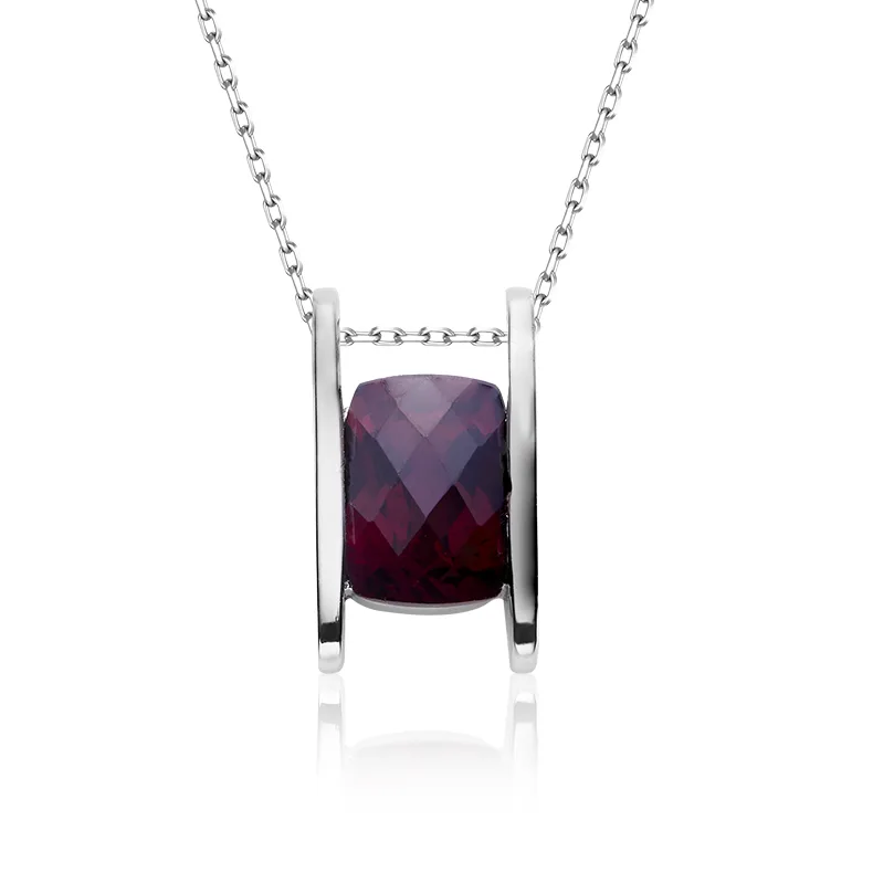 302412/N812172S925 S925 Silver 18K White Gold Garnet/ Amethyst/ Topaz Necklace