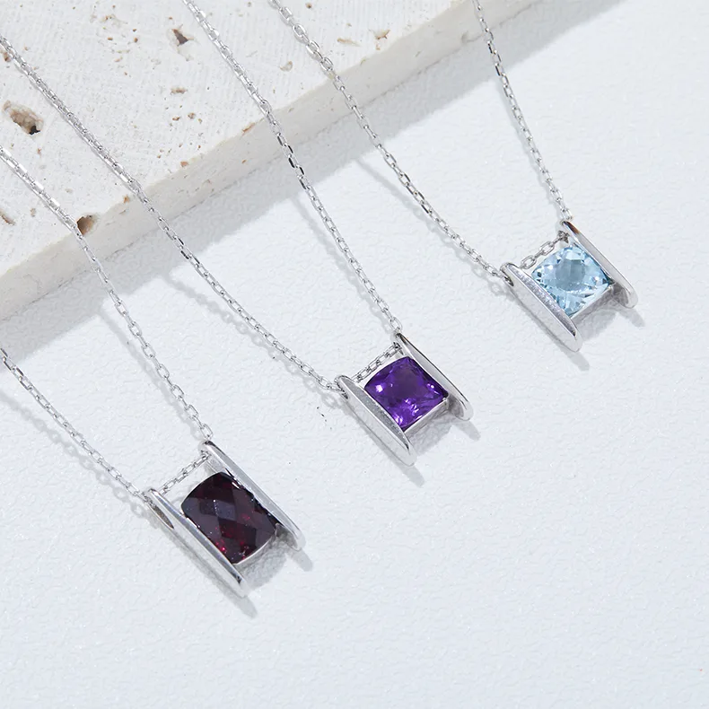 302412/N812172S925 S925 Silver 18K White Gold Garnet/ Amethyst/ Topaz Necklace