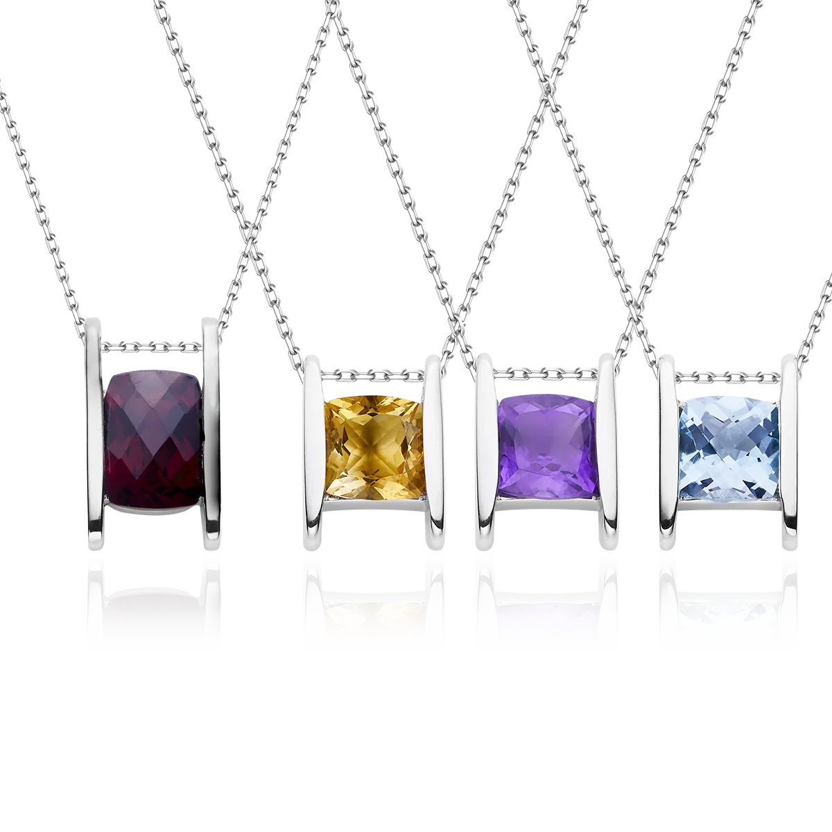 302412/N812172S925 S925 Silver 18K White Gold Garnet/ Amethyst/ Topaz Necklace