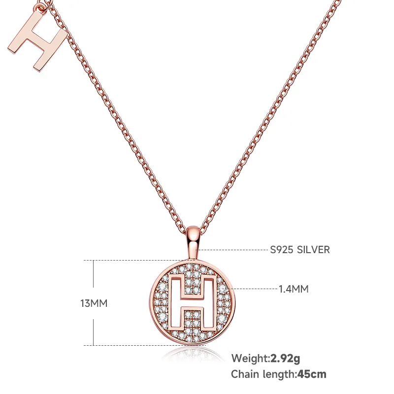 H Pendant S925 Rose-Gold-Plated Silver Moissanite Light Luxury Letter Necklace