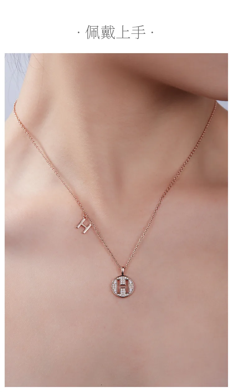 H Pendant S925 Rose-Gold-Plated Silver Moissanite Light Luxury Letter Necklace d