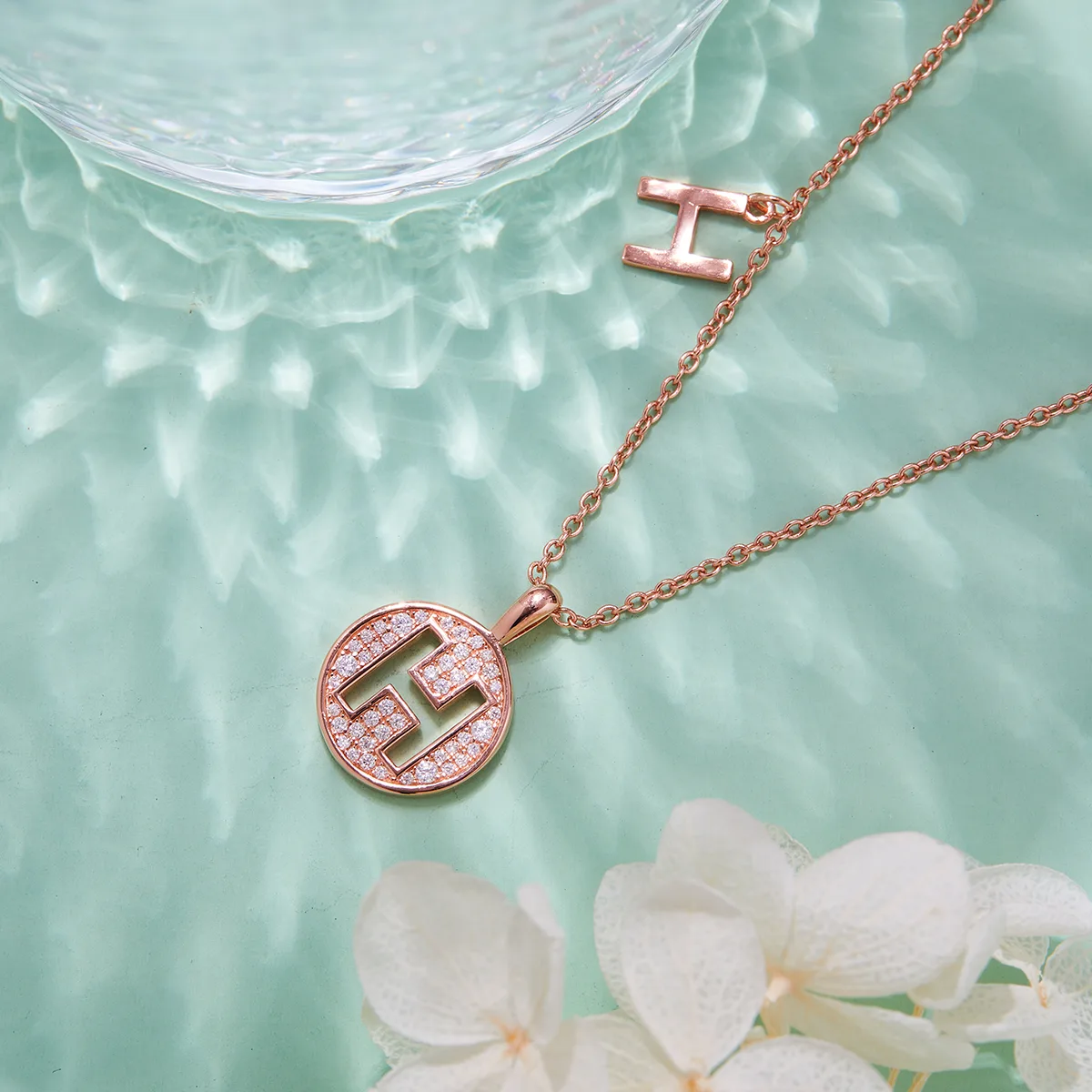H Pendant S925 Rose-Gold-Plated Silver Moissanite Light Luxury Letter Necklace