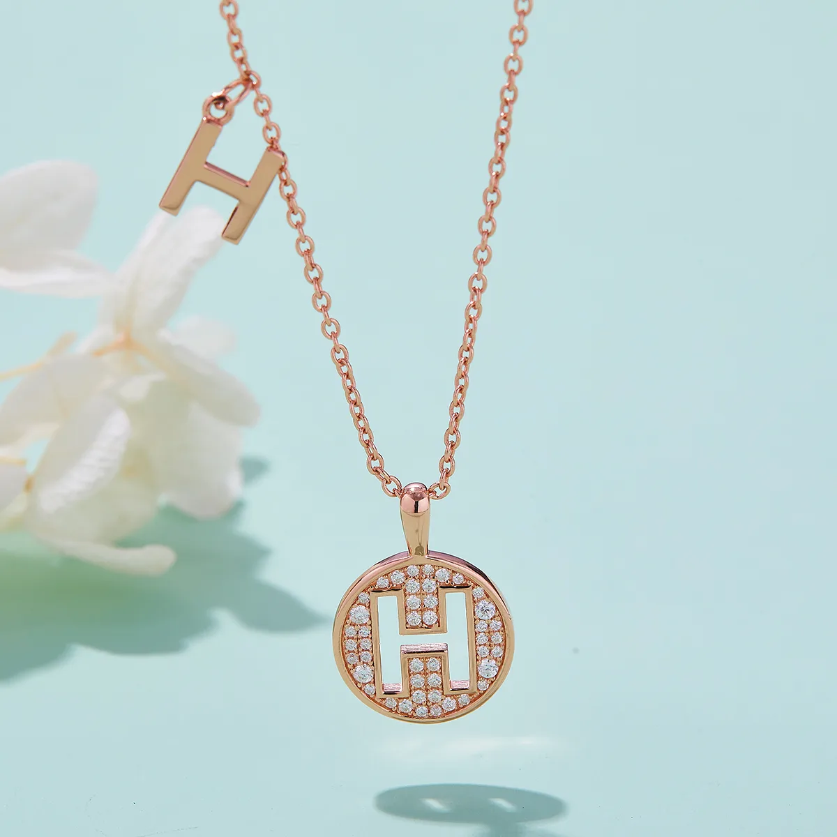 H Pendant S925 Rose-Gold-Plated Silver Moissanite Light Luxury Letter Necklace