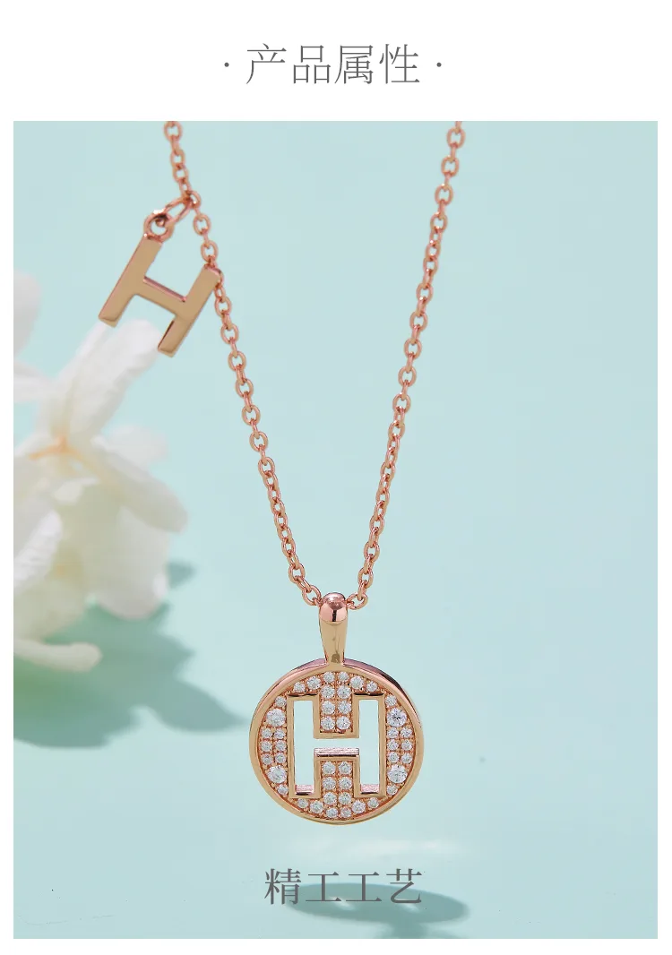 H Pendant S925 Rose-Gold-Plated Silver Moissanite Light Luxury Letter Necklace d