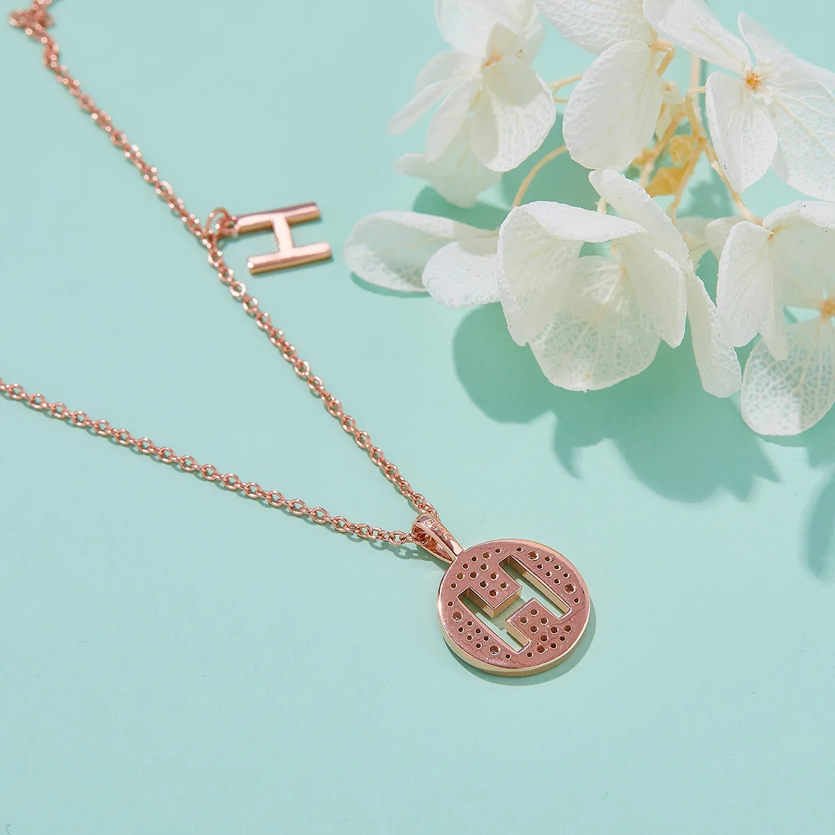 H Pendant S925 Rose-Gold-Plated Silver Moissanite Light Luxury Letter Necklace