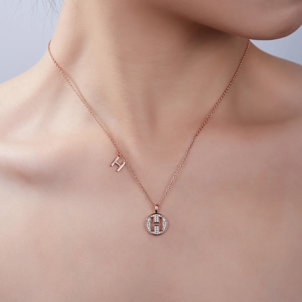 H Pendant S925 Rose-Gold-Plated Silver Moissanite Light Luxury Letter Necklace