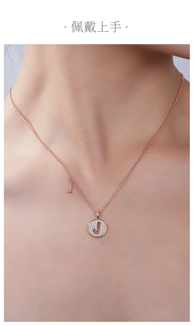 J Pendant S925 Rose-Gold-Plated Silver Moissanite Light Luxury Letter Necklace d