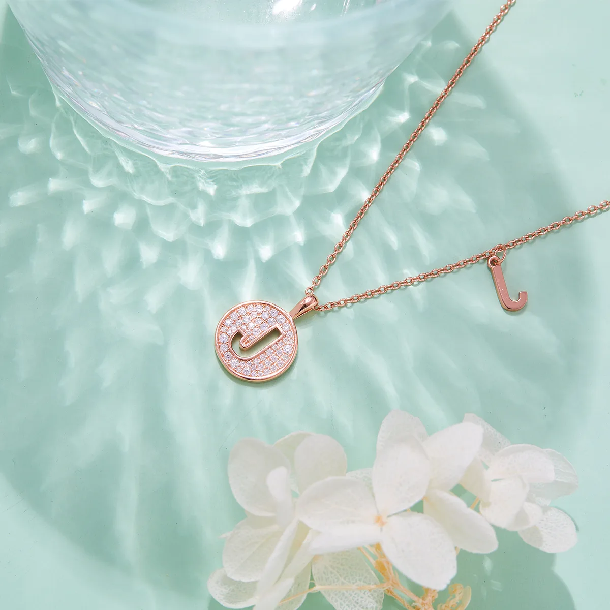 J Pendant S925 Rose-Gold-Plated Silver Moissanite Light Luxury Letter Necklace