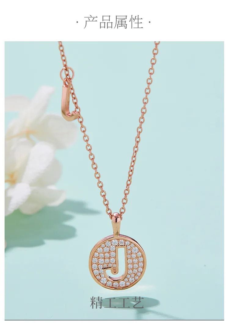 J Pendant S925 Rose-Gold-Plated Silver Moissanite Light Luxury Letter Necklace d