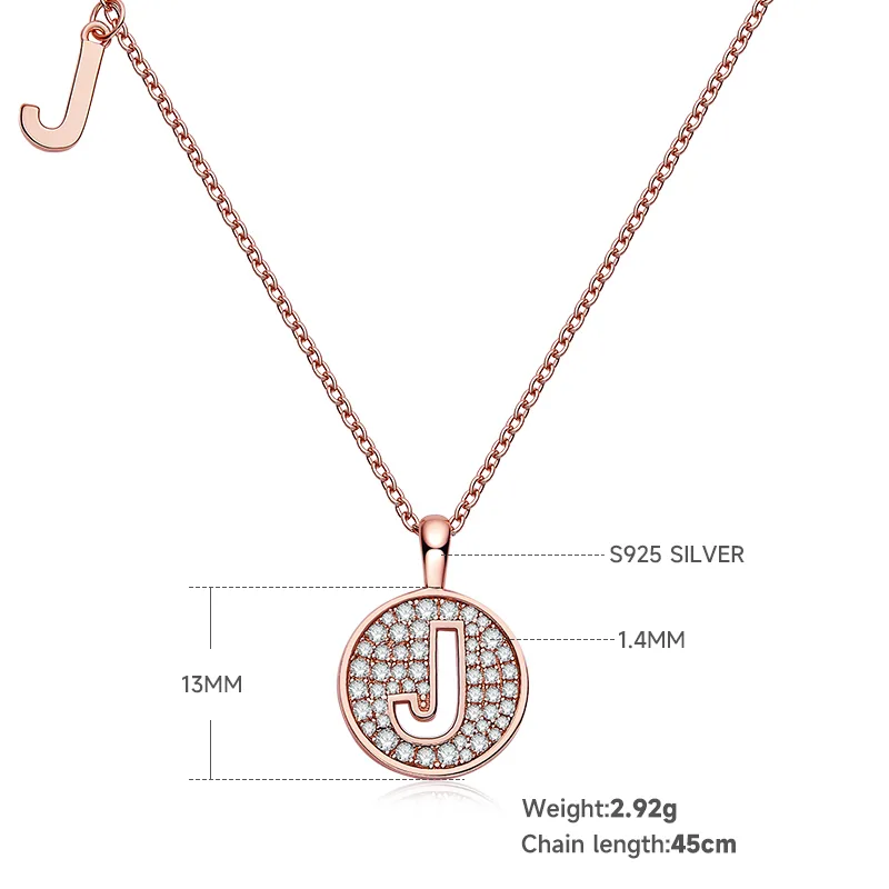 J Pendant S925 Rose-Gold-Plated Silver Moissanite Light Luxury Letter Necklace