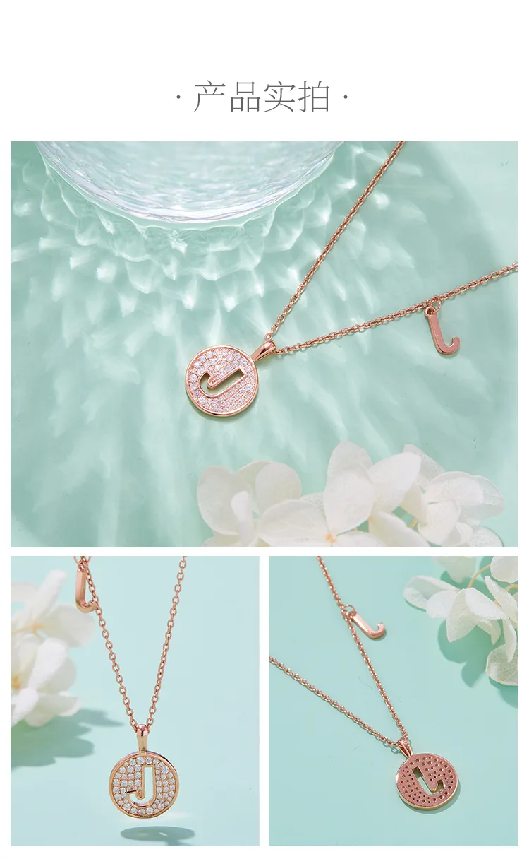 J Pendant S925 Rose-Gold-Plated Silver Moissanite Light Luxury Letter Necklace d